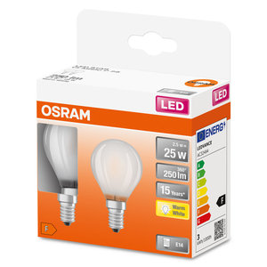 Pack de 2 lámparas esféricas LED de cristal esmerilado E14 2.5W 2700K (Osram 289673) - Product Image 1
