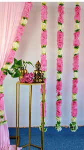 พวงมาลัยตกแต่งงานปาร์ตี้สีขาวชมพูยาว4.5ฟุตฉากหลังงานแต่งงานหรือภาพถ่ายสำหรับตกแต่งธีมอินเดียหรืออเมริกันในโอกาส! - Product Image 3