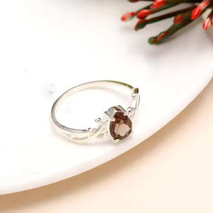 Banda de hoja de cuarzo ahumado, chapado en rodio, ajuste de punta de Plata de Ley 925, anillo minimalista, bandas de compromiso para mujeres y niñas - Product Image 5