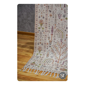 Delicate Floral Printed PET Yarn Flat Rug Phoolvan Design with Botanical and Tree Patterns Floor Art Carpet Bulk Wholesale - Product Image 1