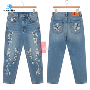 Jeans Bordados para Hombre, Pantalones Vaqueros con Bordado Floral Personalizado, Jeans de Sarga Vaquera Premium de 400 GSM, Jeans de Diseño de Moda - Product Image 4