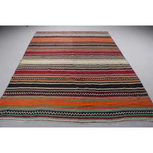 Turkish 6,7x9,1 ft Rug, Kilim Vintage Rug, <b>Red</b> Ombr <b>Wool</b> Rug - Product Image 1