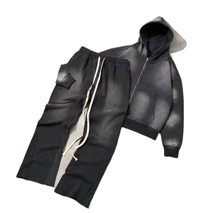 ชุดวอร์มทรงขาบานผ้าเฟรนช์เทอร์รี่เนื้อหนักแบบดิสเทรส แอซิดวอช สำหรับฤดูหนาว บุด้วยผ้าฟลีซคอตตอน 100% ระบายอากาศได้ดี - Product Image 3