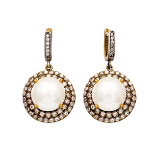 Pendientes colgantes auténticos de piedra CZ de perla de forma redonda, joyería de plata de ley 925 al por mayor - Product Image 1