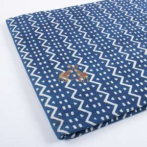 High Quality Wholesale Custom Zig Zag Dot Printed Indigo Hand Block Cotton Fabric for Women Dresses for Summer Indian Fabric - Product Image 4