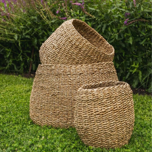 Juego de 3 cestas de almacenamiento de algas marinas naturales ecológicas tejidas a mano, organizador de Vietnam para uso en la cocina - Product Image 4