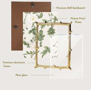 AK Cadre photo en laiton Mdf et brindille en laiton fini polonais Ensemble de 2 cadres de style moderne pour décor d'hôtel/décor de chambre - Product Image 4