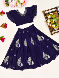 Conjunto de Lehenga y Choli con Volantes de Georgette Azul Rey para Niñas, Marca Shoryam Fashion |   Vestido Largo para Fiestas, para Todas las Temporadas, Elegante, Ropa Étnica para Niños - Product Image 4