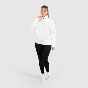 Pull à demi-zip en molleton de coton surdimensionné pour femme, imprimé uni, avec poche, design personnalisé, pour l'automne et l'hiver - Product Image 4