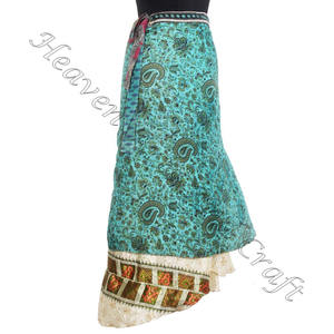 Jupes Vintage 2 couches soie Sari magique enveloppant jupes Sarong 2 couches réversible soie magique Saris Wrap jupe longue longueur - Product Image 2