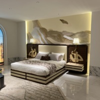 Ensemble de meubles de chambre à coucher de luxe nordique en bois massif écologique avec tables de chevet, lit double pour villa et hôtel