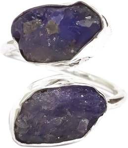 Rough Women's <b>Ring</b> Natural Tanzanite December Birthstone Double Stone <b>Adjustable</b> <b>Ring</b> Handmade Jewelry 925 Sterling Silver <b>Ring</b> - Product Image 1