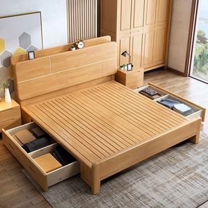Modern Solid Teak Wood Storage <b>Bed</b> <b>Platform</b> <b>Bed</b> <b>Frame</b> with Drawers Scandinavian Style Bedroom Furniture - Product Image 1