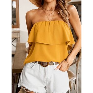 Blusa de Mujer con Hombros Descubiertos, Elástica y con Volantes, Estilo Dubái, 36986 - Amarillo - Product Image 2
