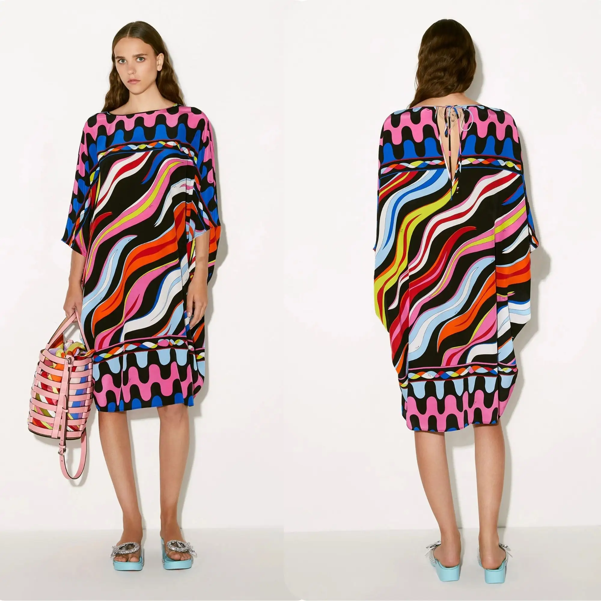 New Multi-Color Digital Printed Summer Party Wear Soft Silk Crepe Women Beach Top Short Kaftan