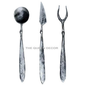 Nuevos juegos de cubiertos pulidos brillantes de forma única de Metal de aluminio elegante de 4 piezas de acero con espejo de la más alta calidad - Product Image 4