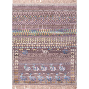 พรมไหมพรมผสมไหมไผ่ถักมือลายดอกไม้สีน้ำเงินแมนชาฮา สำหรับบ้าน ห้องนอน และทางเดิน รูปทรงสี่เหลี่ยมผืนผ้า รุ่น Jaipur US-Les-2578 - Product Image 1