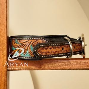 Luxury Adjustable 2025 Genuine Leather <b>Dog</b> <b>Collar</b> with Metal Buckle & D-ring Eco-friendly Luxury Hand Tooled Leather Pet <b>Collars</b> - Product Image 1