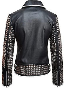 Handmade Custom Brando Motorbike Rock Punk Silver Studded Leather <b>Jacket</b> for <b>Men</b> Winter Real Leather <b>Jacket</b> Black High Quality - Product Image 2