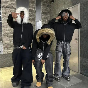 Custom Mens <b>Hoodie</b> 500 Gsm Blank Heavyweight Oversized French Terry Fur Hood <b>Cropped</b> Boxy Oversized Full <b>Zip</b> <b>up</b> Hoodies - Product Image 6