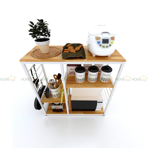 Étagère de rangement de cuisine en bois de caoutchouc et structure en fer 40x100x100cm KB68002 - Product Image 3