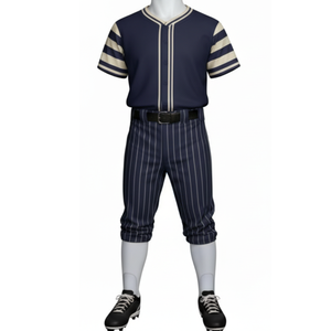 ชุดยูนิฟอร์มเบสบอลสีกรมท่าและสีครีมขายดีที่สุด เสื้อเจอร์ซีย์ติดกระดุมเต็มตัวพร้อมแถบตกแต่งที่แขนเสื้อและกางเกงลายทางพิมพ์ลายแบบซับลิเมชั่น - Product Image 2