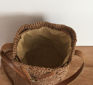 โครเชต์แฮนด์เมด Raffia ถังฟางกระเป๋าหนังแท้ของขวัญสำหรับเธอ - Product Image 2