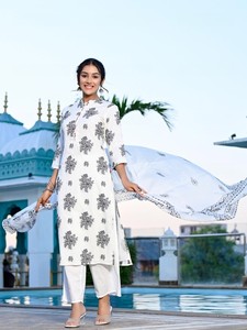 Nuevo Conjunto de Kurta, Palazzos y Dupatta de Algodón Puro, Corte Recto, Estilo A-Line, para Fiestas, Diseño de Diseñador, Más Vendido, Precio al por Mayor - Product Image 4