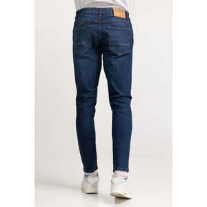 Jeans Ajustados Rectos de Cintura Media en Azul Oscuro, Mezclilla Tejida de Color Claro MN-JNS-DN23-002 - Product Image 5
