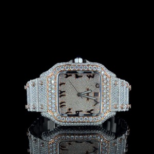 Montre Mossinate Hip Hop White Iced Out Diamond Watch en acier inoxydable pour hommes disponible à la vente de luxe antique de qualité exportée - Product Image 1