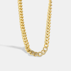 Collar de Cadena de Eslabones Gruesos de Plata de Ley Chapada en Oro con Diamantes para Hombre, Moda 2023 - Product Image 5