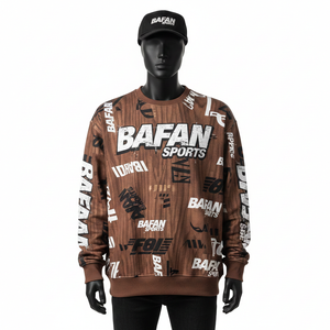 เสื้อสเวตเชิ้ตผู้ชาย ผ้าฝ้ายผสมโพลีเอสเตอร์เนื้อนุ่ม 320 GSM สีน้ำตาล ดำ พิมพ์โลโก้ตามสั่ง เสื้อสเวตเชิ้ตพื้นฐาน - Product Image 1