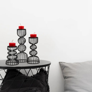 Ensemble de 3 bougeoirs de pilier en fil de fer en métal les plus vendus Design de luxe noir mat pour mariage et décoration de Noël - Product Image 2