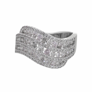 Anillo de diamante natural con diseño ondulado de oro de 14 quilates, impresionante ajuste de punta de pavé de diamante redondo de varias filas para un brillo máximo - Product Image 3
