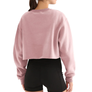 Top corto personalizado, sudaderas con dobladillo crudo, sudadera informal lisa de manga larga con cuello redondo para mujer - Product Image 2