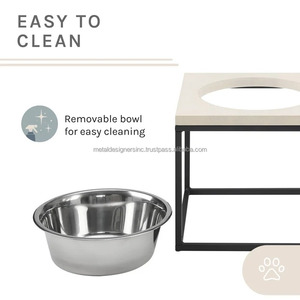 Comederos para perros de comedor individual de madera elevada encerada blanca con base negra Estación de alimentación automática de acero 2L para perros y gatos - Product Image 5