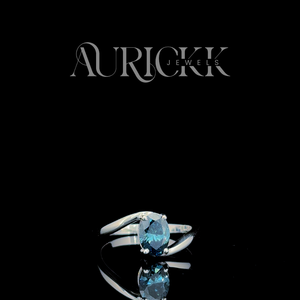 Bague vintage en pierre ovale bleu aqua, plaquée or rhodié 14 carats, pour fiançailles, mariage, cadeau, bague solitaire statement - Product Image 1