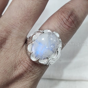 New Arrival Mens <b>Ring</b> Natural Blue Fire Rainbow Moonstone Gemstone Birthstone <b>Ring</b> <b>Arabic</b> Fine Jewelry 925 Sterling Silver <b>Ring</b> - Product Image 4