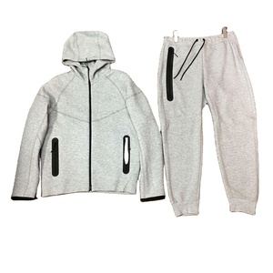 Custom Logo Oversized Streetwear <b>Tracksuits</b> Mens Breathable 100% Cotton <b>Velour</b> Sporty Hoodie and Sweatshirt Set - Product Image 2