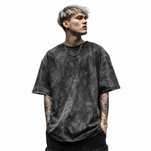 เสื้อยืดสำหรับผู้ชายเสื้อล้างออกได้แบบแอซิดสำหรับผู้ชายเสื้อสำหรับใส่วิ่งออกกำลังกายมีกระเป๋าสำหรับผู้ชายน้ำหนักปานกลางแบบวินเทจไซส์ใหญ่กว่าปกติ - Product Image 1