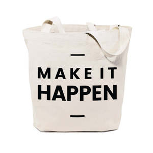 Durable Eco-Friendly Cotton Canvas Tote Bag Medium Personalized 'Make It Happen' Letter Screen Recyclable Daily Advertising Food - Product Image 1