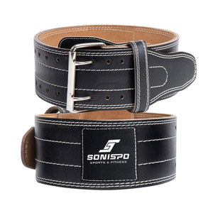 Cinturones de Levantamiento de Pesas SONISPO SPORTS FITNESS 2024 Personalizados de Alta Calidad Unisex de Cuero Vacuno Resistentes al Desgaste con Hebilla de Pin en Color Negro - Product Image 1