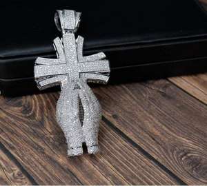 Pendentif Homme Moissanite Or Jaune Croix Diamant VVS avec Pointeur Plaqué Or pour Fêtes Argent Sterling 925 - Product Image 3