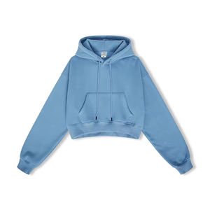 Haut court lourd pour femmes, sweats à capuche personnalisés en coton, sweat-shirt court surdimensionné délavé à l'acide - Product Image 1