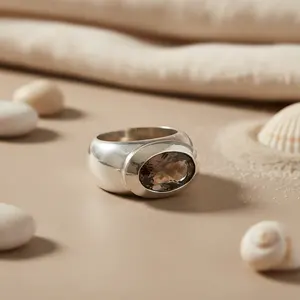 Bague en argent 925 avec quartz fumé pour femmes, style bohème fait à la main, bijoux de déclaration plaqués rhodium avec incrustation de topaze, certifiée GRS - Product Image 3