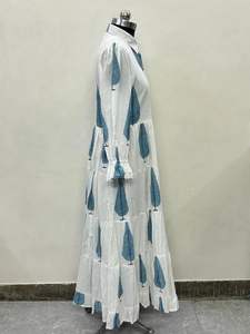 Vestido Maxi largo de diseño estampado de bloque de alta calidad, suelto, informal, natural, frontal, abierto, botón de concha, ropa de fiesta de verano, manga larga - Product Image 3