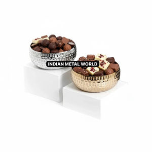 Bol de service en cuivre martelé artisanal, plat à collation et à fruits secs en métal, élégant bol de service décoratif pour le chocolat, meilleur prix - Product Image 4