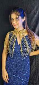 Élégant Burlesque Cape Festival Outfit Perlé Brins Perles Broderie Belle Silhouette Droite Naturel Club Dressing - Product Image 3