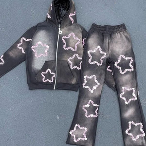 ร้อนขายที่กําหนดเองเย็บปักถักร้อยแพทช์กรดล้างวอร์มออกแบบโลโก้ส่วนตัวกางเกงวอร์มและชุดเสื้อกันหนาวหมวกกรดล้าง - Product Image 3