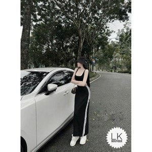 ชุดเดรสยาวรัดรูปผ้ายืดผ้าคอตตอนรัดรูปคอเสื้อเกาะอกสีล้วนสำหรับใส่ออกเที่ยววัน XS XXL - Product Image 4